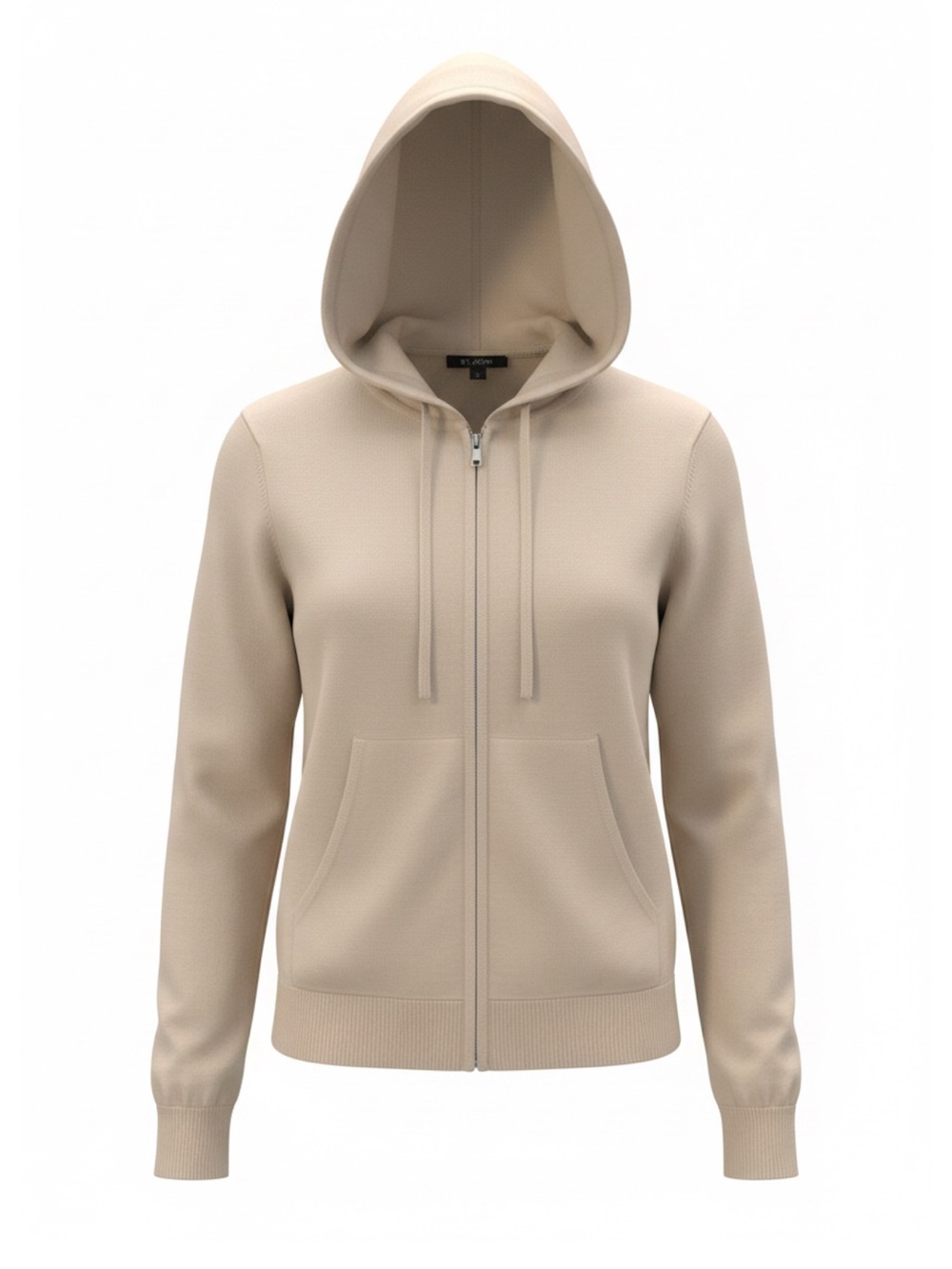 St. John Full Zip Sweater Women's Small Cream Wool Blend Lightweight Knit Hooded